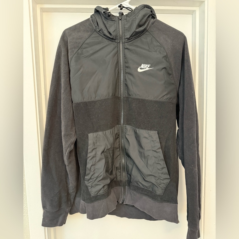 Nike Sportswear Splicing Zip-Up Hoodie Fleece Lined Black DC4114-010